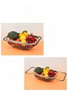 1 pieza, Colador para el fregadero, Cesta de lavado de verduras para el fregadero, Rejilla de escurridor de frutas, Cesta escurridor de acero inoxidable, Cesta coladora, Rejilla ajustable para el fregadero, Colador multifuncional, Productos de cocina, Utensilios de cocina, Accesorios de cocina
