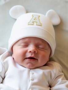 1顶26字母婴儿帽，柔软保暖，适合新生儿，是送给妈妈和宝宝的礼物。 - 白色 - 查看 4