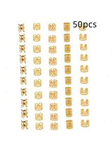 Set de 100/50 piezas de trenzado dorado mezclado, 50 elegantes aros/accesorios para el cabello de señoras y niñas del milenio