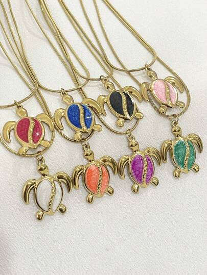 1 pieza Collar colgante con dije de tortuga marina en forma de gota de acero inoxidable de moda, adecuado para uso diario de la mujer