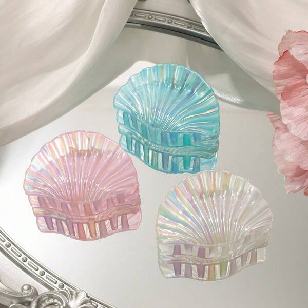 3pcs Gradient Seashell Hair Clips, Vacation Style Hair Accessories, Summer Hair Claws & Hair Claw Beauty Claw Clips
