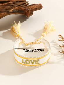 1/6pcs Boho Style Braided Bracelets With Letter, Heart, Cross & Daisy Tassel Decor, Suitable For Women Everyday Wear - Multicolor - View 2