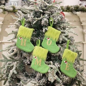 26 Letter Green Christmas Socks, Knitted Letter Socks, Christmas Decorations, Home Decor, Party Supplies