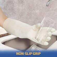 Local Delivery BOOMJOY Nitrile Cleaning Gloves, Heavy Duty Dishwashing Gloves, Reusable Medium Gloves For Kitchen, Bathroom, Gardening, Working, Pet Care - White, 3 Pairs, Size M - (Long Cuff)white - View 4