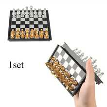 1 套迷你磁性国际象棋棋盘游戏，小型便携式折叠国际象棋旅行套装，经典西洋双陆棋套装