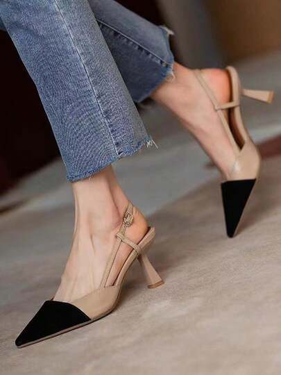 Tacones altos de mujer, tacones altos puntiagudos, tacón abierto, a la moda y versátiles