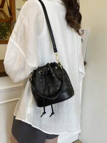 Fashionable, Versatile, Popular & Large Capacity Women Shoulder Messenger Bag, Suitable For Street, Date, Commute. Cute Cartoon Printed Drawstring Bucket Bag, Elegant, High Quality