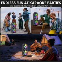 Portable Wireless Speaker With Colorful Lights Sound Amplification Subwoofer, Dual 6.5-Inch Speakers Support USB, AUX Input, FM/TWS, Memory Card Slot, LED Light - Suitable For Indoor Dance, Outdoor Camping, Square Dance, Indoor Karaoke, Family Party, Camping Sound System | Modern Speaker System - Tăng cường Đen/Bass - Xem 3