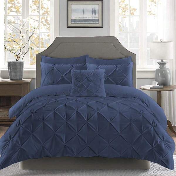 Hotel-Quality Pleated Duvet Set Pintuck Pinch Design, 200TC Microfiber – With Pillowcases