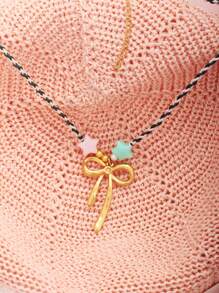 1pc Women's Handmade Colorful Rope DIY Stainless Steel Pendant Necklace, Vacation Vibe & Casual Wear