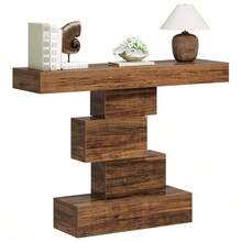 Tribesigns Industrial Console Table, 108cm Narrow Wood Sofa Table Behind Couch With Geometric Base, Entryway Accent Table For Living Room, Hallway, Entrance, Rustic Brown - Brown - View 10