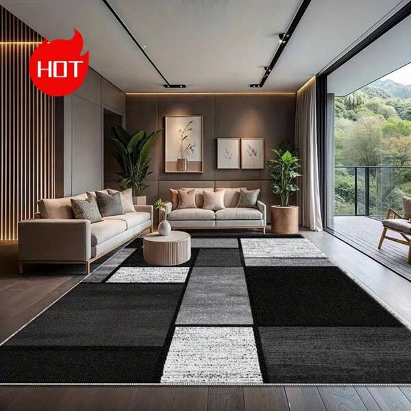 A Large Area Rug/Camping Blanket Suitable For Courtyard/Indoor Use, Featuring Personalized Modern Checkered Patterns, Made Of High-Density Material With Non-Slip Bottom Particles, Fade-Resistant, Abrasion-Resistant, Highly Absorbent, Suitable For Hardwood Floors And Outdoor Use, Easy To Carry,