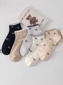 5/10 par krótkich skarpetek z kokardką, urocze skarpetki do kostki z niskim wycięciem na lato i jesień, miękkie, oddychające, modne, codzienne skarpetki żeglarskie, odpowiednie do noszenia na co dzień