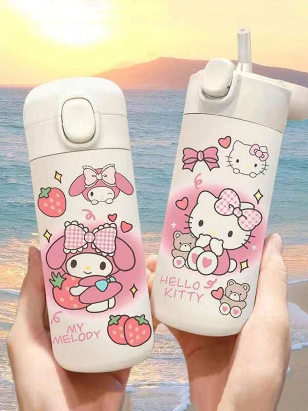 Sanrio 1pc Sanrio Kitty Cat Insulated Water Bottle, High Cuteness Indie Brand Girly Korean Influencer Couple Tumbler