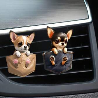1 pièce/2 pièces Set créatif de pince décorative de parfum pour aérateur de voiture en forme de chiot de poche. Décoration aromatique pour climatiseur de voiture