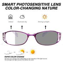 2 件套时尚印花轻质空心方形老花镜，变色，方便室内/室外使用