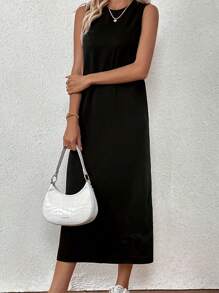 Vestido casual de unicolor simple sin mangas para mujer