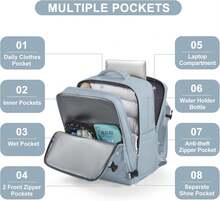 Large Travel Backpack Carry On Flight Approved Mochila De Viaje Carry On Backpack For Airplanes Spirit Airlines Personal Item Bag 18x14x8 Inches Travel Bag Traveling Backpack For Women Men Grey Blue - Blue - View 6