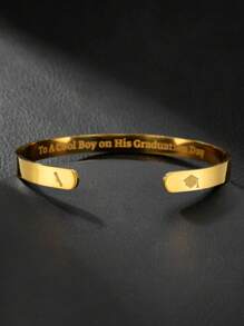 1pc Stainless Steel "Happy Graduation 2025" Adjustable C-Shape Bangle Bracelet, Fashion For Men And Women, Suitable For Daily Wear, Gatherings And Parties