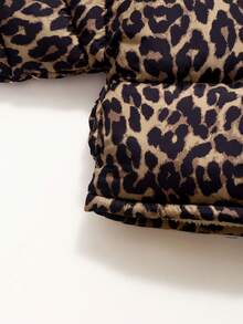 New Autumn/Winter Leopard Floral Print Toddler Baby Girl Thermal Lined Hooded Jacket, Baby Warm Padded Parka Coat, Cartoon Padded Outerwear