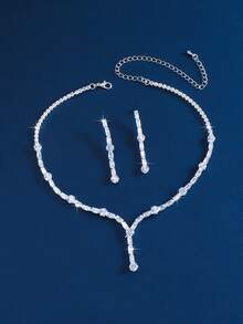 优雅简约的水晶项链和耳环套装，非常适合日常佩戴、婚礼和宴会 - 白色 - 查看 2