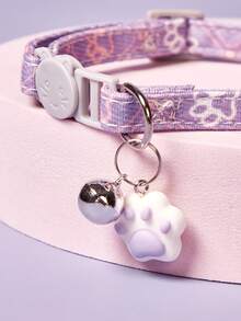 PETSIN 适用于猫和小型/中型犬的宠物项圈，带有铃铛设计的可爱猫脸和爪印 - 彩色 - 查看 7