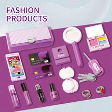 儿童过家家化妆玩具套装，包含女孩手提包、手机、车钥匙、化妆品玩具套装，学习换装，适合生日、新年礼物 - 彩色 - 查看 6
