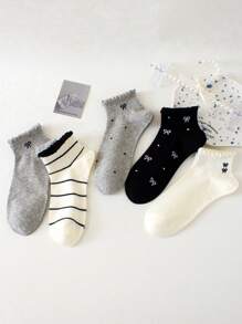 5/10 par krótkich skarpetek z kokardką, z niskim wycięciem, urocze skarpetki w groszki na lato i jesień, miękkie, wygodne, oddychające, modne, codzienne krótkie skarpetki