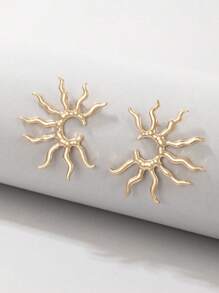 1 par de pendientes de mujer de aleación con diseño retro elegante y versátil de girasol, un regalo perfecto para la playa, los viajes y las fiestas