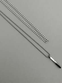 2pcs Stylish Minimal Spiral Pendant Long Chain Necklaces, For Men