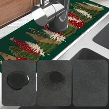1 件圣诞水槽水龙头吸水垫，圣诞树风格排水垫，厨房、浴室水槽、台面、排水垫、硅藻土洗脸盆、可切割快干垫。 - 多色 - 查看 8