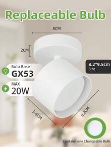 CANMEIJIA GX53 嵌入式吸顶灯，黑白两色可选，带/不带灯泡，铝制材质，兼容 GX53 灯泡。适用于商店、书房、卧室、客厅、咖啡厅、展厅、画廊、博物馆、走廊、门廊。请根据您的需求选择尺寸。