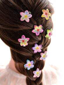 15/30Pcs Of Cute Flower Hair Clip Set, Various Mixed Color Plastic Flower Shaped Hair Clips, Women's Bangs And Side Daily Fashion Accessories, Spring And Summer Collection, Sweet Style Gradient Color Plumeria Clip Bauhinia Flower High-End Hair Clip, Back Of The Head Hair Clip, Claw Clips, Hair Claws, Clips For Hair, Hair Slide, School Stuff - Multicolor - View 2