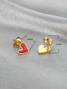 MONALLY Par de aretes tipo pendiente con corazón rojo enchapado en oro de 18K, de estilo lujoso y elegante, de acero inoxidable, como regalo para el Día de San Valentín, para fiestas y accesorios con estilo occidental