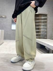 Pantaloni di cotone a gamba dritta per ragazzi con ricamo sulla tasca posteriore, adatti per uso quotidiano, scuola, all'aperto, casual, autunnali