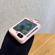 Luxury Minimalist Solid Pink Phone Case, Compatible With Samsung Galaxy Z Flip 5 6, Shock-Resistant Back Cover, Waterproof, Anti-Fall, Scratch-Resistant - Pink - View 4