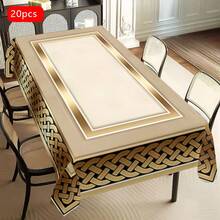 1/20pcs Elegant Grey And Golden Geometric Tablecloth - Wrinkle-Resistant Polyester, Machine-Woven Rectangular Design For Indoor/Outdoor Dining, Parties, And Everyday Decor, Table Decor - Multicolor - View 28
