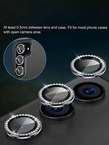 一套水晶水钻相机镜头保护膜，兼容三星 Galaxy A16、A36、A55、A56、A54、A34 和 A14。包含适用于 S25、S24、S23 Plus、S23 FE、S25FE、S24FE 和 S23FE 型号的镜头保护环，以及适用于 S25 Plus、S24 Plus 和 S23 Plus 型号的金属相机镜头保护膜。适合日常保护、办公和居家使用。闪亮水晶手机相机保护套，防水、防震、防摔、防刮擦、防指纹，全覆盖。 - 黑色 - 查看 4