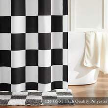 Checkered Shower Curtain, Black And White Shower Curtains For Bathroom, Cute Retro Checkerboard Shower Curtain Vintage Aesthetic, Machine Washable Fabric Bath Curtain, 72''x72'' - 黑與白 - 查看 6