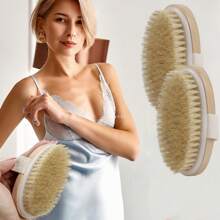 1 Stück Trockenbürstenkörperbürste, Körperhaut-Exfoliator-Kratzer, für trockenes Bürsten der Haut, Massage, Lymphdrainage & Verbesserung der Durchblutung, mittlere Stärke (Wildschweinborsten und Holzgriff) Trockenhaut-Körperbürste