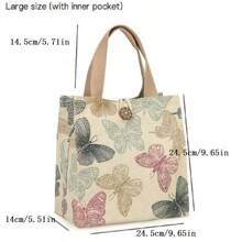 1 件卡通印花帆布午餐袋，日式便当袋，上班手提包，不接触食物，纽扣颜色随机