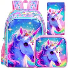 3PCS Unicorn Backpack For Girls, 16"Kids Bookbag With Lunch Box, School Bag For Elementary Preschool Toddler - Backpack - View 15
