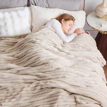 Super Soft King Blanket Pink Premium Silky Flannel Fleece 3D Ribbed Jacquard Lightweight Bed Blanket All Season Use (Pink Ribbed, King(90"X110")) - 亞麻羅紋 - 查看 10