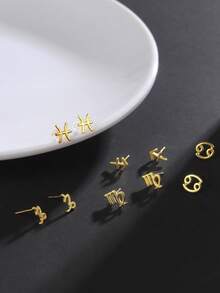 1PC 925 Sterling Silver 12 Constellation Stud Earrings Hypoallergenic Ear Jewelry Exquisite Simple Classic Style Delicate Women Birthday Gift - Single Earring - View 3