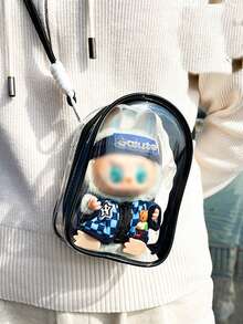 1pc For LABUBU Protective Case For Plush Doll, Clear Hanging Display Case, Crossbody Doll Storage Bag, PVC Storage Case Cover For Figures, Dolls (Pink) Compatible With Labubu(No Shoulder Straps) - Transparent - View 3