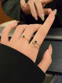 3pcs Luxury Ultra Slim Blue Stackable Ring Set - Multicolor - View 3