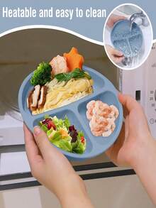 Juego de alimentación de bebé de silicona con divisor de ventosa, juego de tabla de cubiertos autoalimentable para niños pequeños con cuchara, tenedor, taza para sorber y babero - Azul - Ver 5