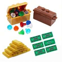 2/3 buc comori aur argint lingouri bijuterii blocuri de construcție accesorii set de monede de jucărie, bancnote contrafăcute de dolari DIY set de construcție miniaturi de monede, cutie de bijuterii cu pietre prețioase cu diamante blocuri de construcție, cristale de lingouri bancnote de dolari monede contrafăcute blocuri de construcție jucării educaționale pentru copii adolescenți și adulți jucării pentru copii seturi de monede pietre prețioase (număr de accesorii culoare aleatorie)