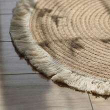 Tappeto rotondo in fibra naturale Xemussa con dettagli a nappine - perfetto per il soggiorno, la camera da letto e l'area studio, 80cm/45cm/40cm