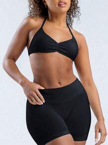 Yefecy Impact Strappy Bra Gym Top Women High Support Impact Thin Strap Halter Sports Seamless Bras Scrunch Workout Yoga Tank Top